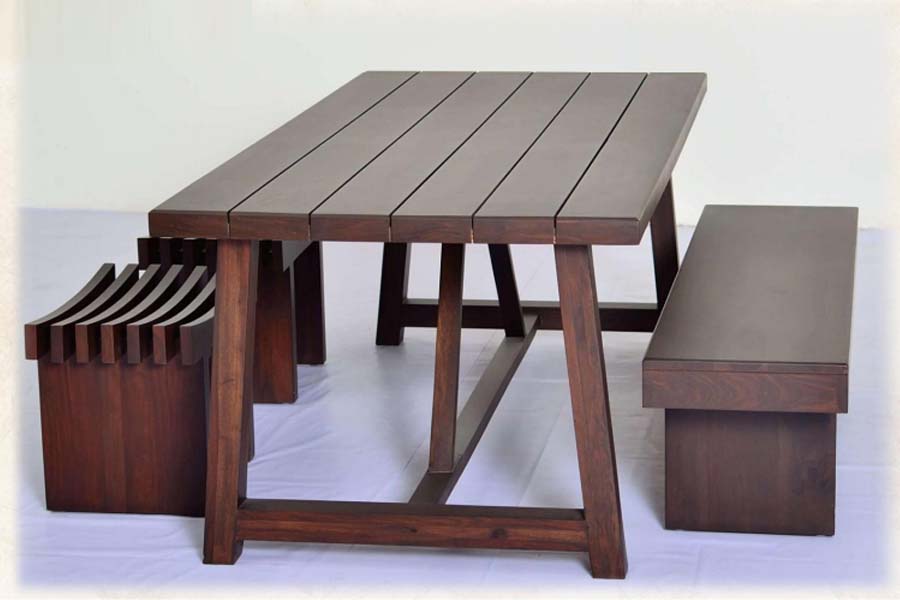 Solid Wood Plank Dining Set in Cafe Finish