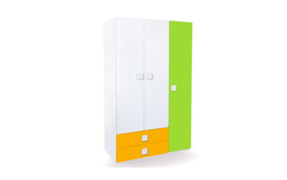 Three Door & Two Drawer Wardrobe - Yellow / Green